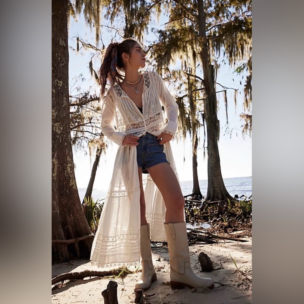 Free People Keepsake White Sheer Lace Duster